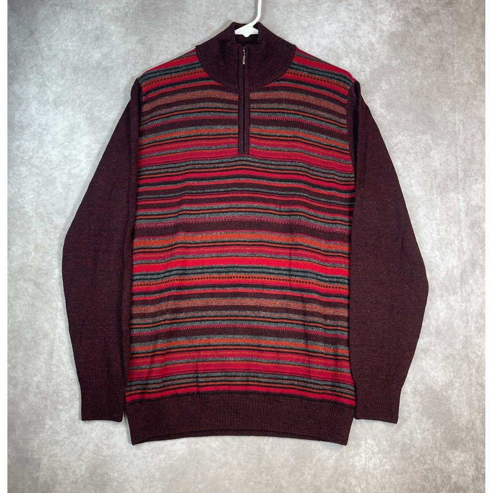 Pure Alpaca Sweater Womens Medium Baby Alpaca Red Striped 1/4 Zip Pullover